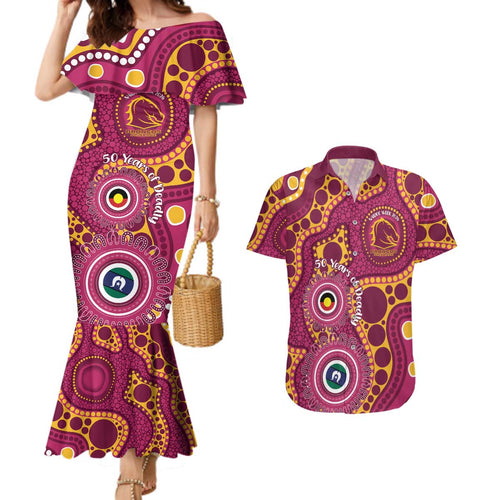 Broncos NAIDOC Week 2026 Personalised Couples Matching Mermaid Dress and Hawaiian Shirt 50 Years of Deadly Aboriginal Art