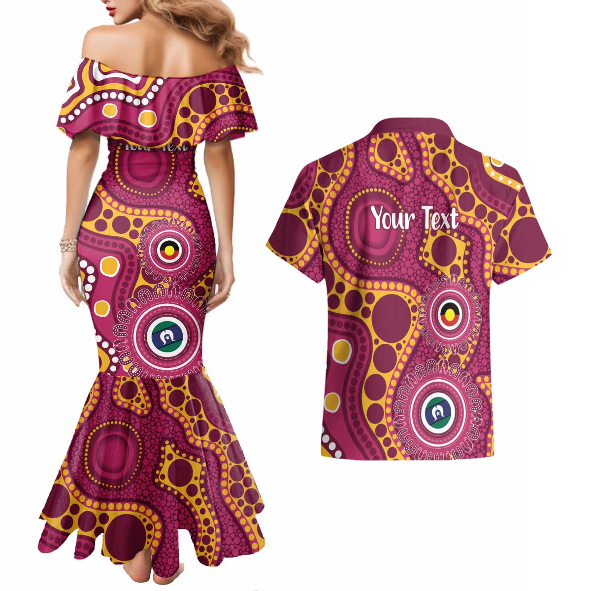 Broncos NAIDOC Week 2026 Personalised Couples Matching Mermaid Dress and Hawaiian Shirt 50 Years of Deadly Aboriginal Art