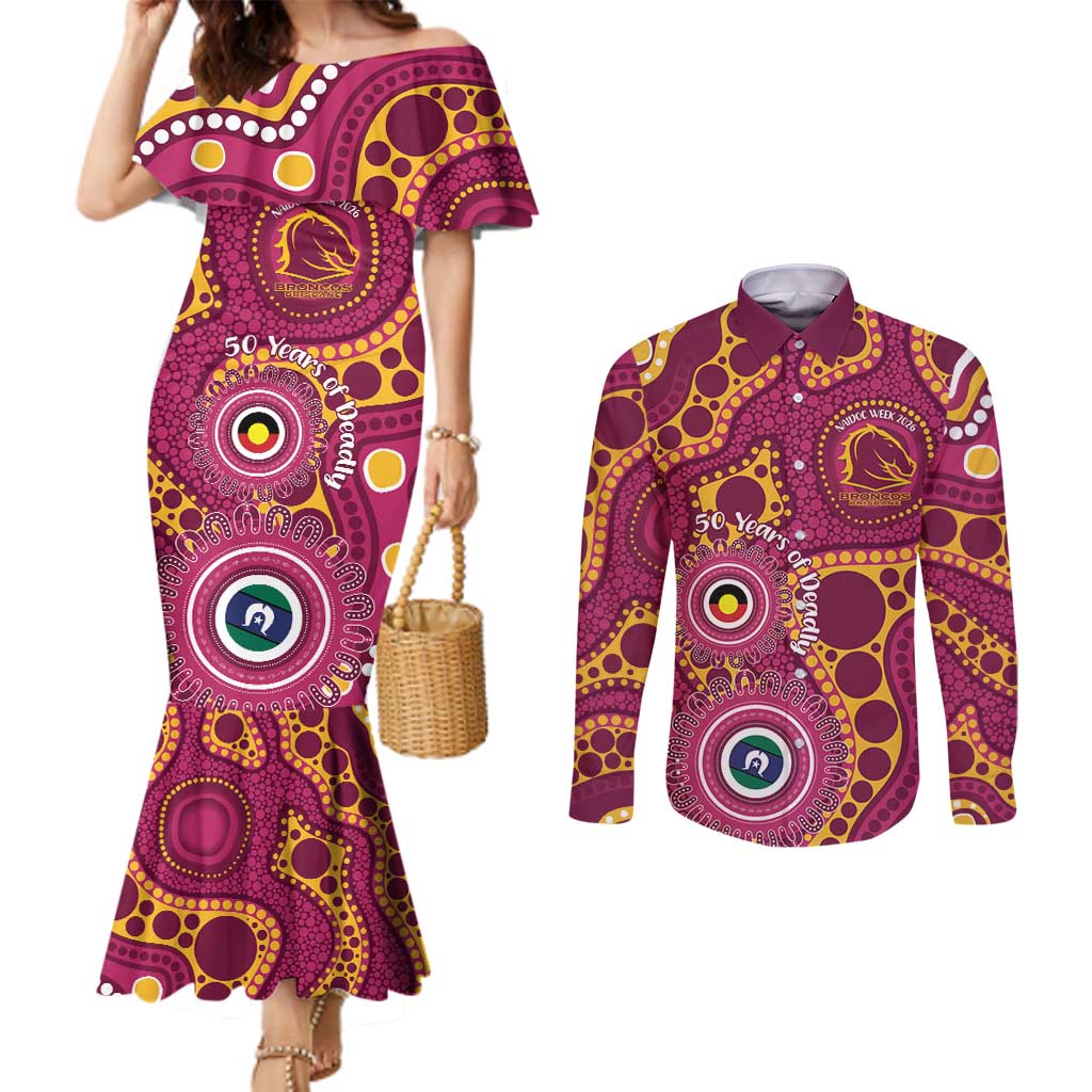 Broncos NAIDOC Week 2026 Personalised Couples Matching Mermaid Dress and Long Sleeve Button Shirt 50 Years of Deadly Aboriginal Art