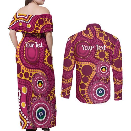 Broncos NAIDOC Week 2026 Personalised Couples Matching Off Shoulder Maxi Dress and Long Sleeve Button Shirt 50 Years of Deadly Aboriginal Art