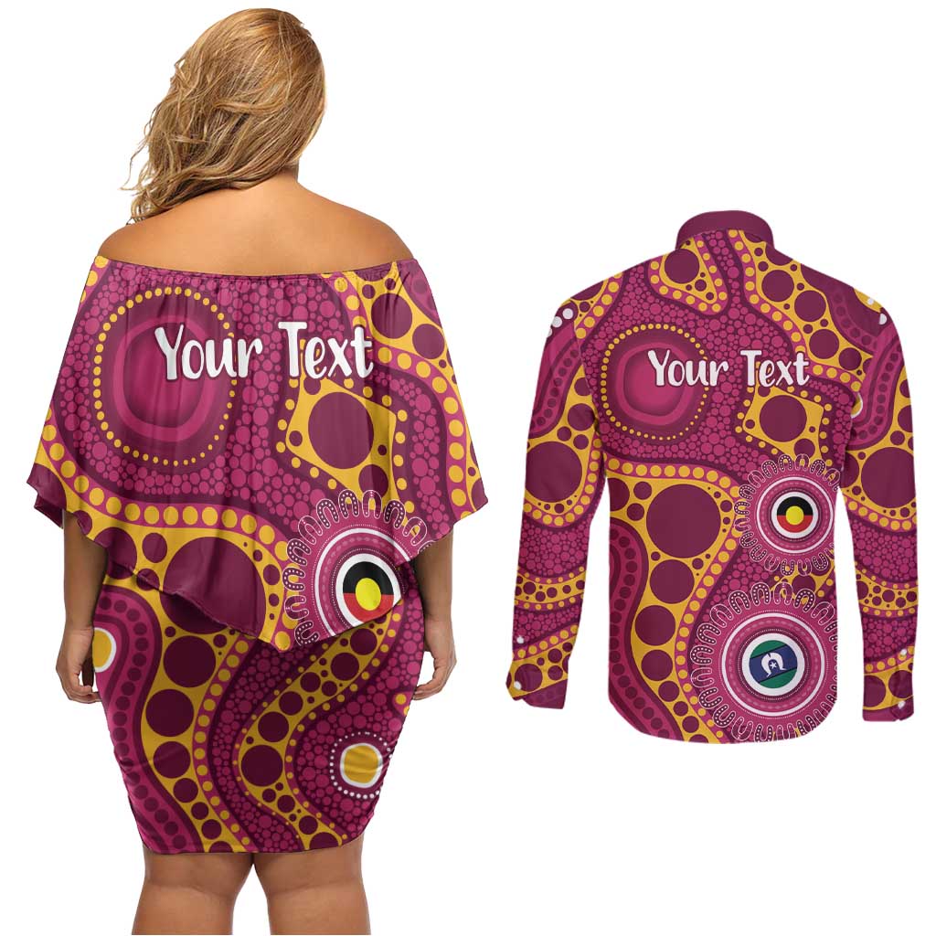 Broncos NAIDOC Week 2026 Personalised Couples Matching Off Shoulder Short Dress and Long Sleeve Button Shirt 50 Years of Deadly Aboriginal Art