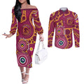 Broncos NAIDOC Week 2026 Personalised Couples Matching Off The Shoulder Long Sleeve Dress and Long Sleeve Button Shirt 50 Years of Deadly Aboriginal Art