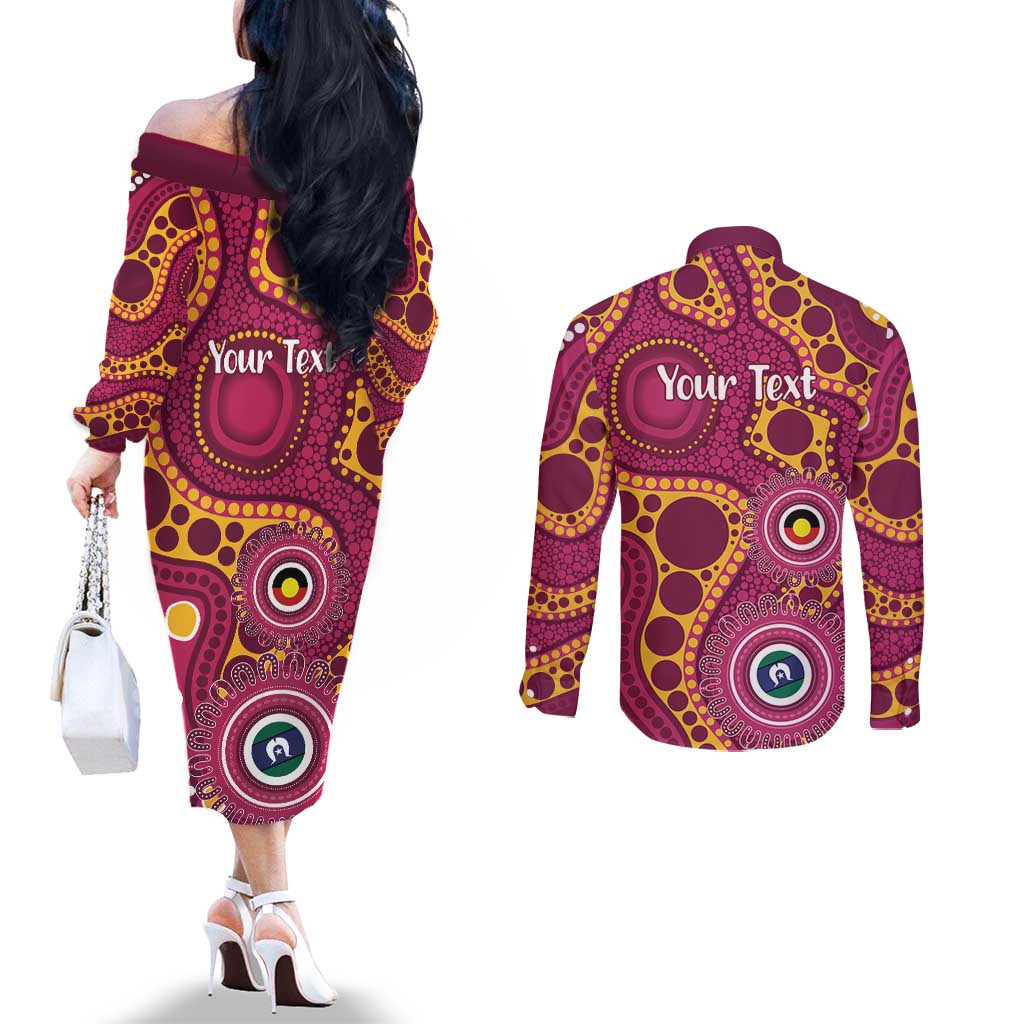 Broncos NAIDOC Week 2026 Personalised Couples Matching Off The Shoulder Long Sleeve Dress and Long Sleeve Button Shirt 50 Years of Deadly Aboriginal Art
