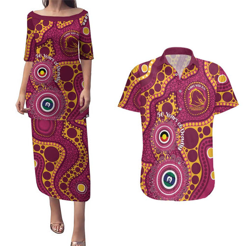 Broncos NAIDOC Week 2026 Personalised Couples Matching Puletasi and Hawaiian Shirt 50 Years of Deadly Aboriginal Art