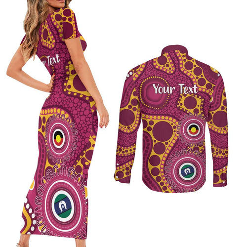 Broncos NAIDOC Week 2026 Personalised Couples Matching Short Sleeve Bodycon Dress and Long Sleeve Button Shirt 50 Years of Deadly Aboriginal Art