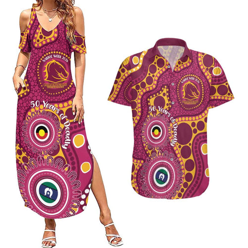 Broncos NAIDOC Week 2026 Personalised Couples Matching Summer Maxi Dress and Hawaiian Shirt 50 Years of Deadly Aboriginal Art