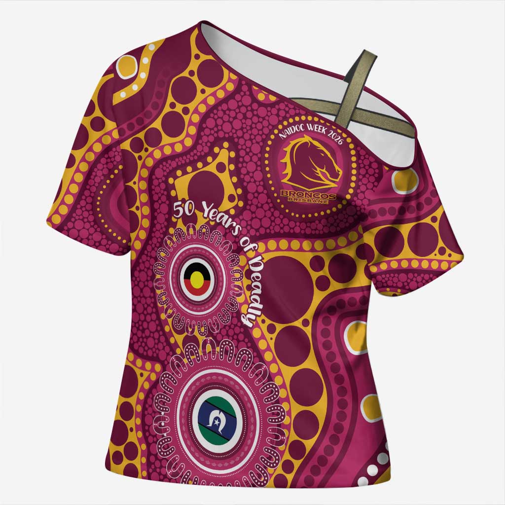 Broncos NAIDOC Week 2026 Personalised Cross Shoulder Shirt 50 Years of Deadly Aboriginal Art