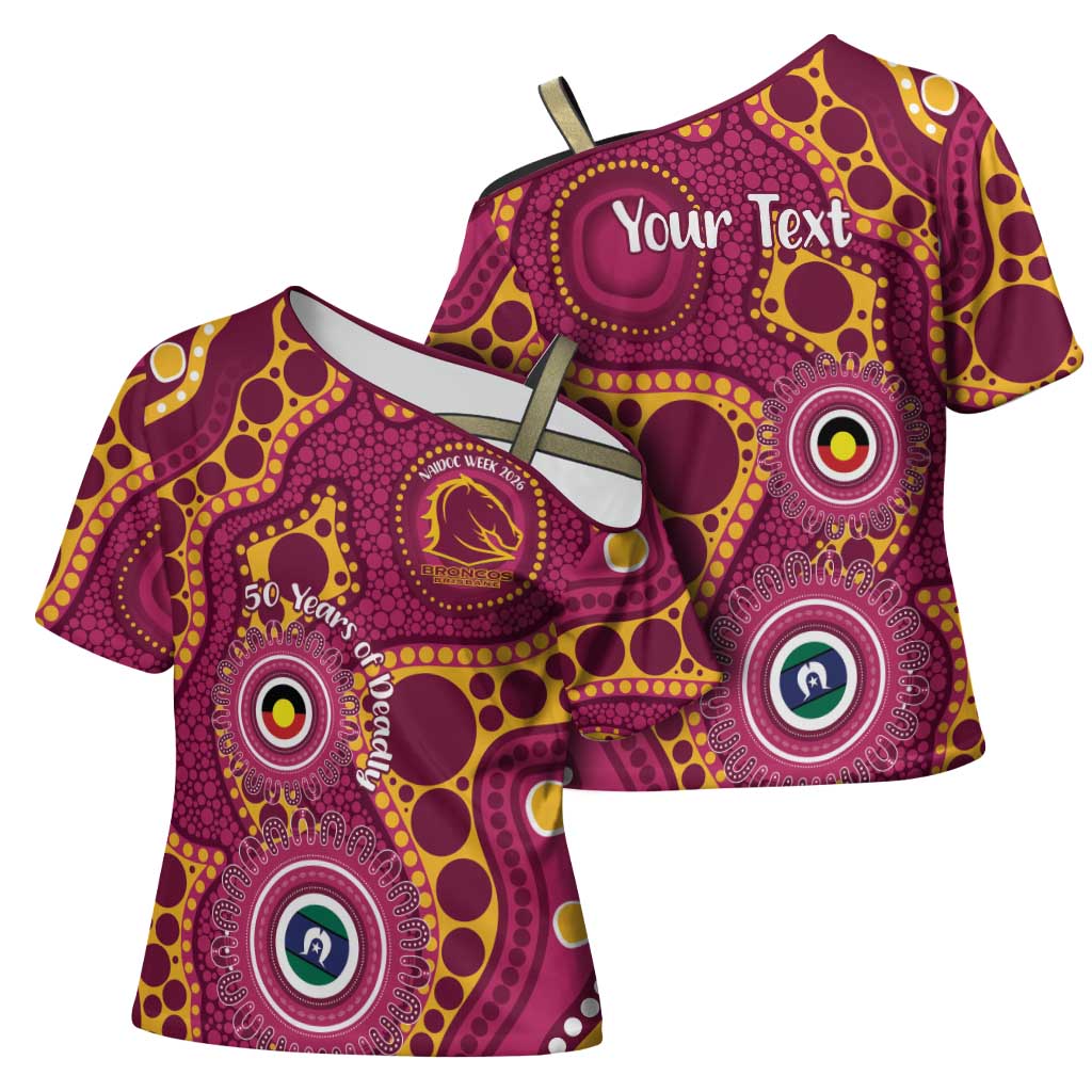 Broncos NAIDOC Week 2026 Personalised Cross Shoulder Shirt 50 Years of Deadly Aboriginal Art