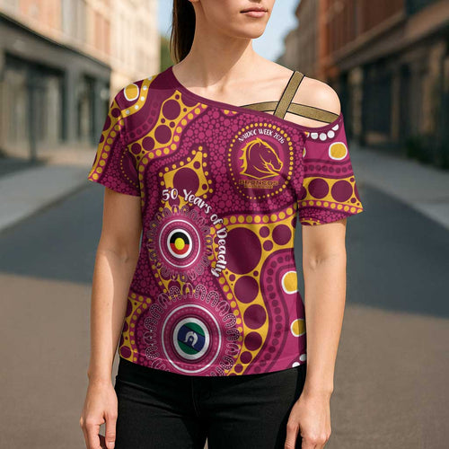 Broncos NAIDOC Week 2026 Personalised Cross Shoulder Shirt 50 Years of Deadly Aboriginal Art