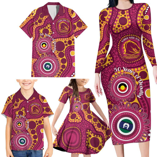 Broncos NAIDOC Week 2026 Personalised Family Matching Long Sleeve Bodycon Dress and Hawaiian Shirt 50 Years of Deadly Aboriginal Art