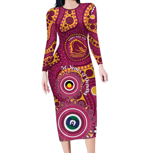 Broncos NAIDOC Week 2026 Personalised Family Matching Long Sleeve Bodycon Dress and Hawaiian Shirt 50 Years of Deadly Aboriginal Art