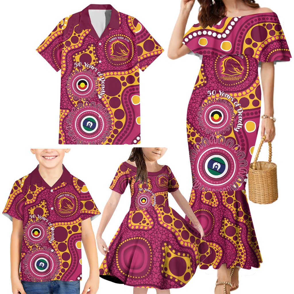 Broncos NAIDOC Week 2026 Personalised Family Matching Mermaid Dress and Hawaiian Shirt 50 Years of Deadly Aboriginal Art