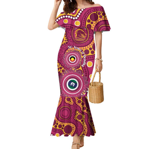Broncos NAIDOC Week 2026 Personalised Family Matching Mermaid Dress and Hawaiian Shirt 50 Years of Deadly Aboriginal Art