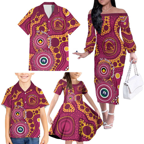 Broncos NAIDOC Week 2026 Personalised Family Matching Off The Shoulder Long Sleeve Dress and Hawaiian Shirt 50 Years of Deadly Aboriginal Art