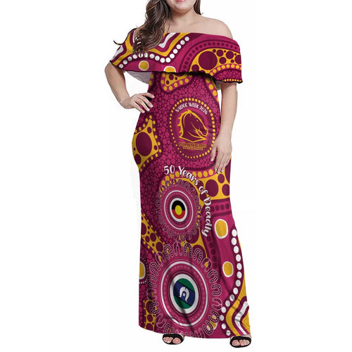 Broncos NAIDOC Week 2026 Personalised Family Matching Off Shoulder Maxi Dress and Hawaiian Shirt 50 Years of Deadly Aboriginal Art
