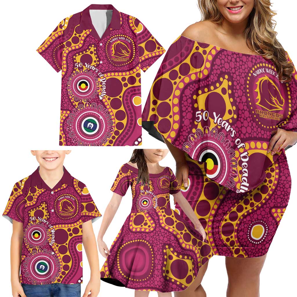 Broncos NAIDOC Week 2026 Personalised Family Matching Off Shoulder Short Dress and Hawaiian Shirt 50 Years of Deadly Aboriginal Art