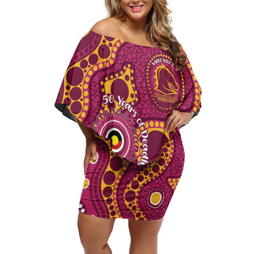 Broncos NAIDOC Week 2026 Personalised Family Matching Off Shoulder Short Dress and Hawaiian Shirt 50 Years of Deadly Aboriginal Art
