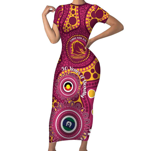 Broncos NAIDOC Week 2026 Personalised Family Matching Short Sleeve Bodycon Dress and Hawaiian Shirt 50 Years of Deadly Aboriginal Art