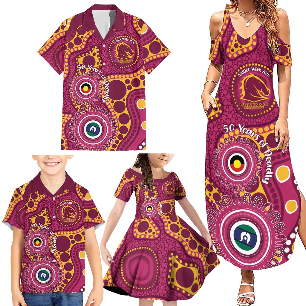 Broncos NAIDOC Week 2026 Personalised Family Matching Summer Maxi Dress and Hawaiian Shirt 50 Years of Deadly Aboriginal Art