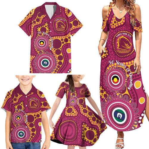 Broncos NAIDOC Week 2026 Personalised Family Matching Summer Maxi Dress and Hawaiian Shirt 50 Years of Deadly Aboriginal Art