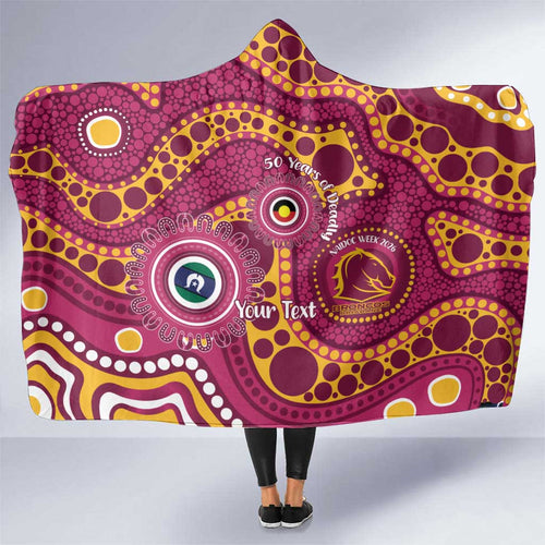 Broncos NAIDOC Week 2026 Personalised Hooded Blanket 50 Years of Deadly Aboriginal Art