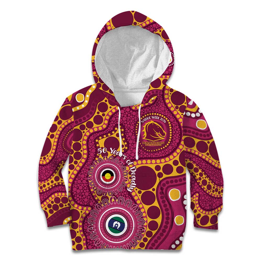 Broncos NAIDOC Week 2026 Personalised Kid Hoodie 50 Years of Deadly Aboriginal Art