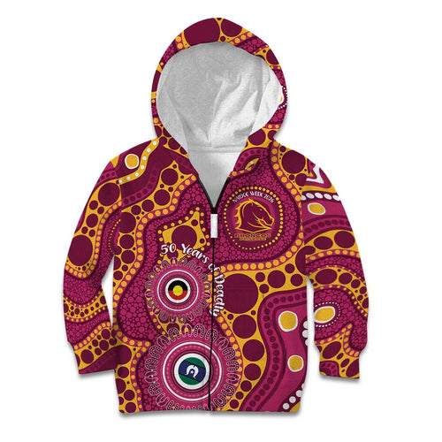 Broncos NAIDOC Week 2026 Personalised Kid Hoodie 50 Years of Deadly Aboriginal Art