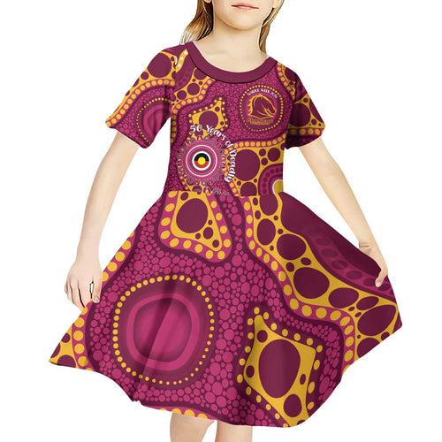 Broncos NAIDOC Week 2026 Personalised Kid Short Sleeve Dress 50 Years of Deadly Aboriginal Art