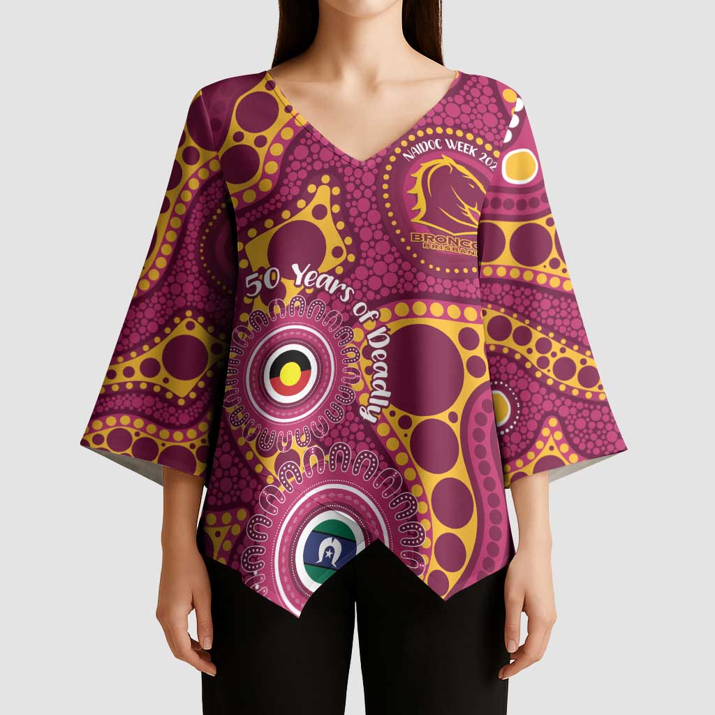 Broncos NAIDOC Week 2026 Personalised Kimono Sleeve Blouse 50 Years of Deadly Aboriginal Art