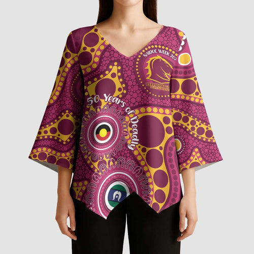 Broncos NAIDOC Week 2026 Personalised Kimono Sleeve Blouse 50 Years of Deadly Aboriginal Art