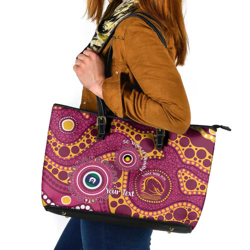 Broncos NAIDOC Week 2026 Personalised Leather Tote Bag 50 Years of Deadly Aboriginal Art