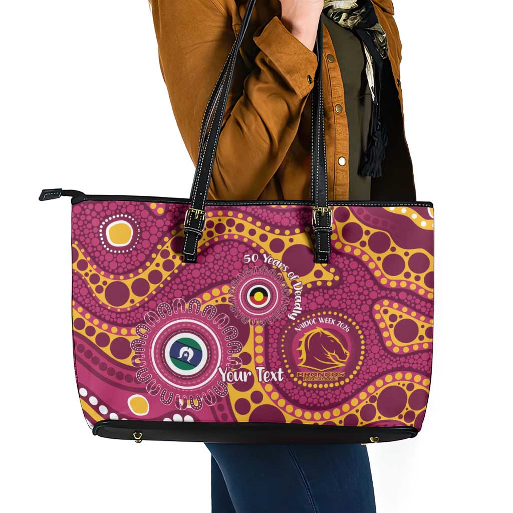 Broncos NAIDOC Week 2026 Personalised Leather Tote Bag 50 Years of Deadly Aboriginal Art
