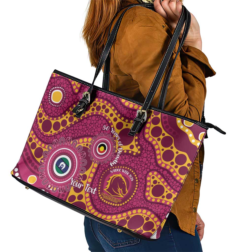 Broncos NAIDOC Week 2026 Personalised Leather Tote Bag 50 Years of Deadly Aboriginal Art