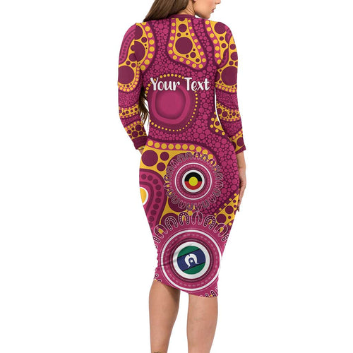 Broncos NAIDOC Week 2026 Personalised Long Sleeve Bodycon Dress 50 Years of Deadly Aboriginal Art