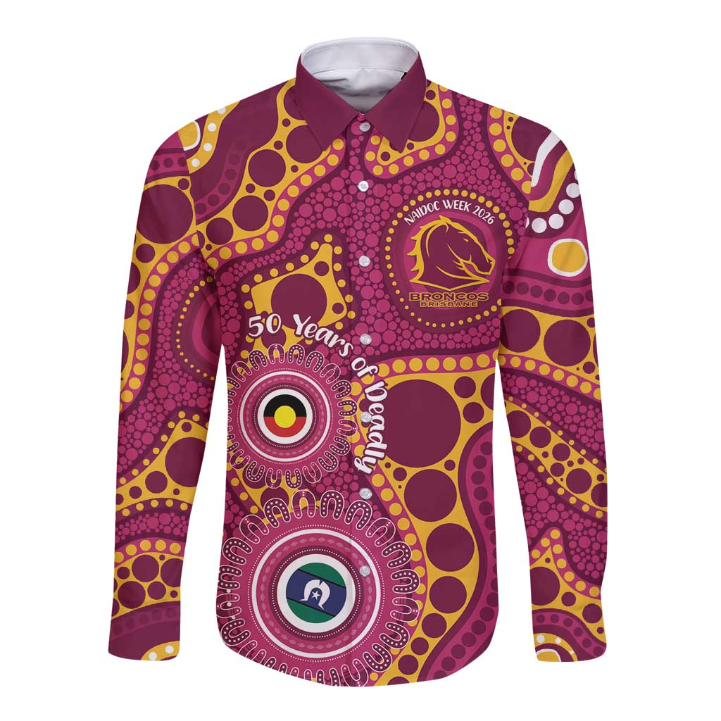 Broncos NAIDOC Week 2026 Personalised Long Sleeve Button Shirt 50 Years of Deadly Aboriginal Art