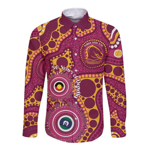 Broncos NAIDOC Week 2026 Personalised Long Sleeve Button Shirt 50 Years of Deadly Aboriginal Art