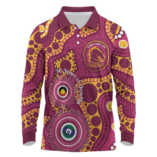 Broncos NAIDOC Week 2026 Personalised Long Sleeve Polo Shirt 50 Years of Deadly Aboriginal Art