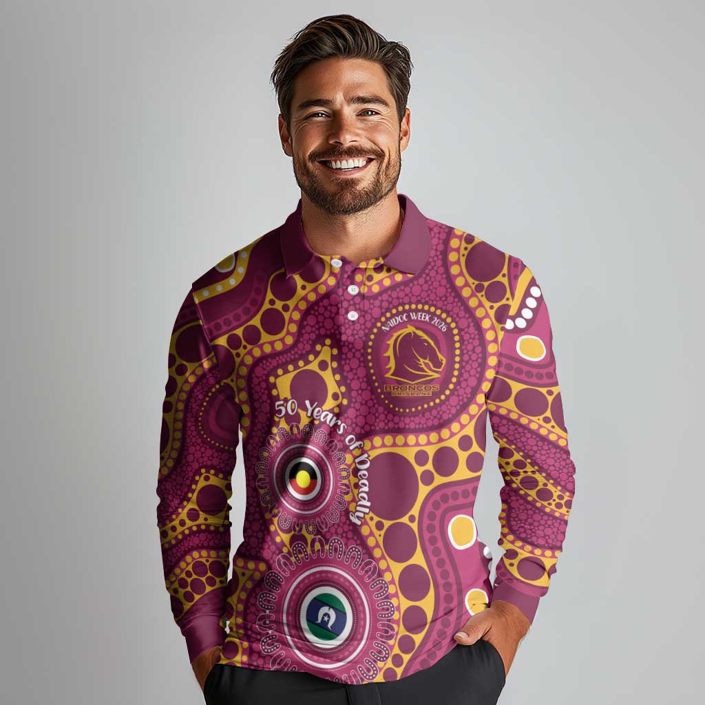 Broncos NAIDOC Week 2026 Personalised Long Sleeve Polo Shirt 50 Years of Deadly Aboriginal Art