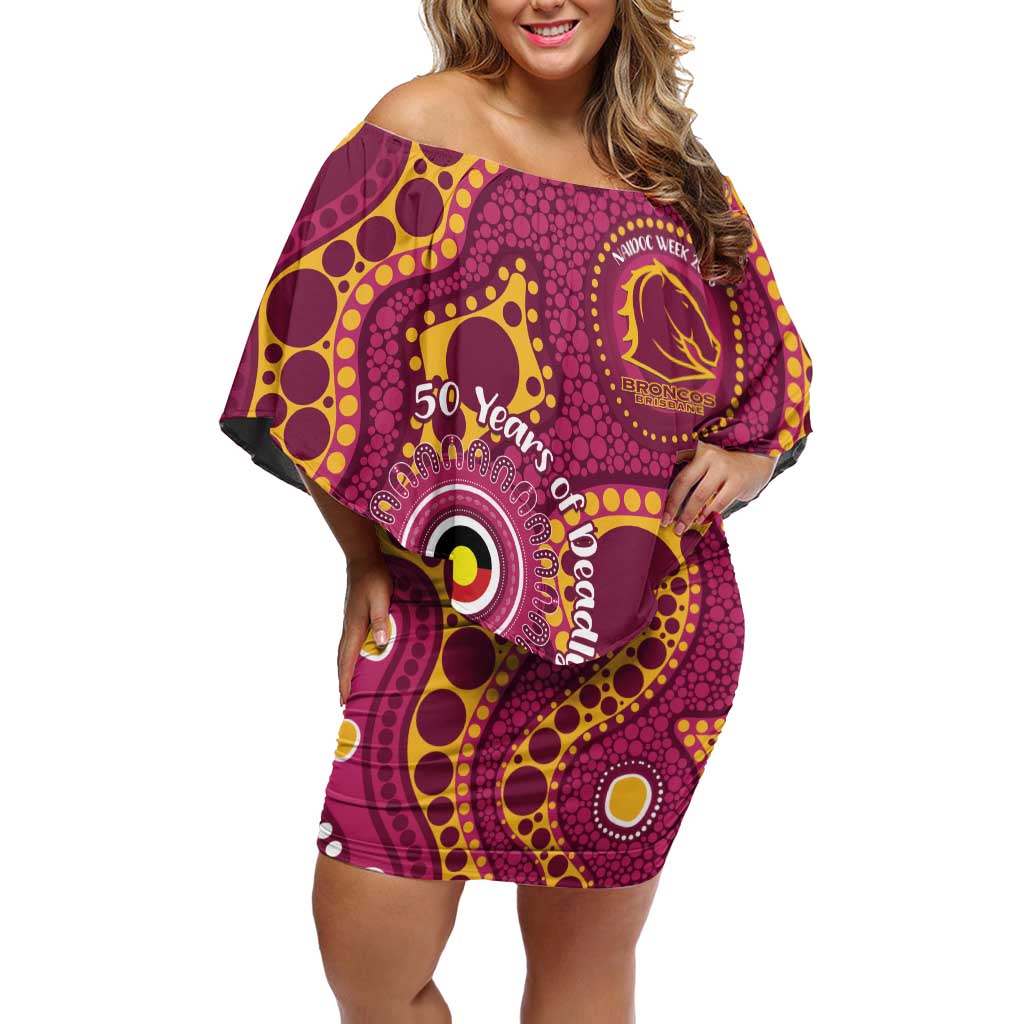 Broncos NAIDOC Week 2026 Personalised Off Shoulder Short Dress 50 Years of Deadly Aboriginal Art
