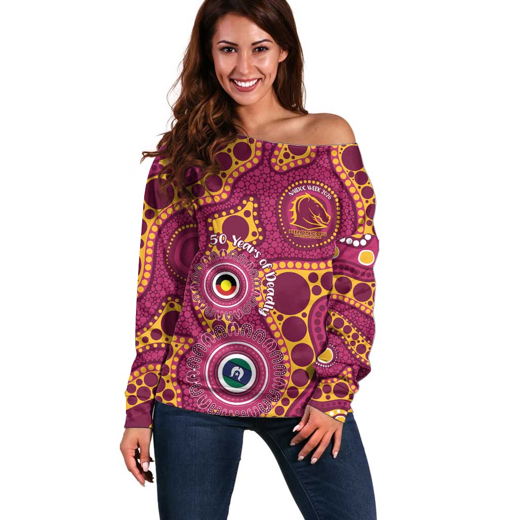 Broncos NAIDOC Week 2026 Personalised Off Shoulder Sweater 50 Years of Deadly Aboriginal Art