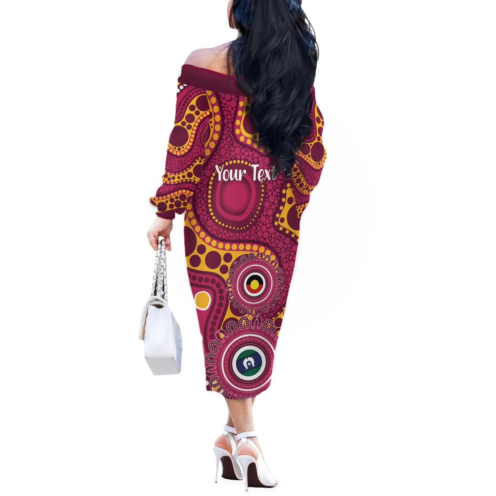 Broncos NAIDOC Week 2026 Personalised Off The Shoulder Long Sleeve Dress 50 Years of Deadly Aboriginal Art
