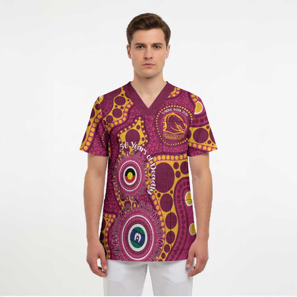 Broncos NAIDOC Week 2026 Personalised Scrub Top 50 Years of Deadly Aboriginal Art