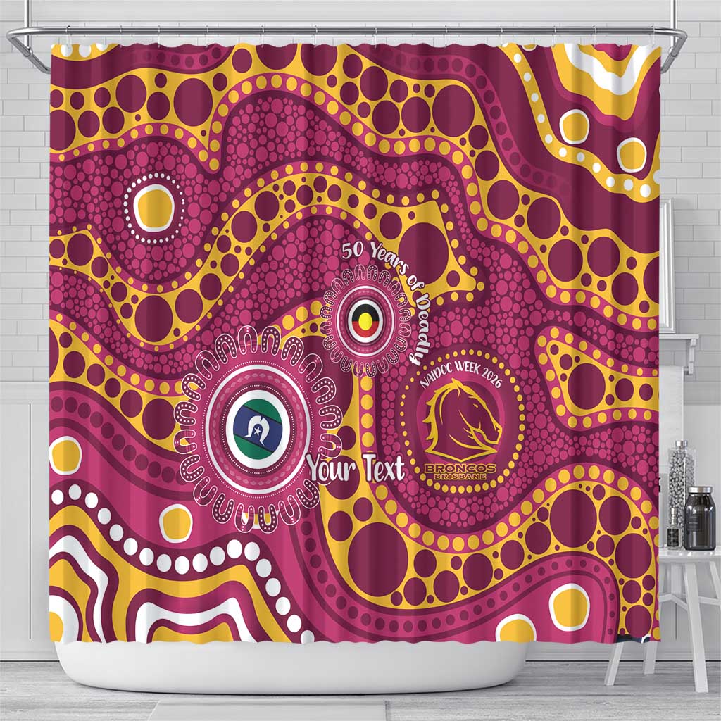 Broncos NAIDOC Week 2026 Personalised Shower Curtain 50 Years of Deadly Aboriginal Art
