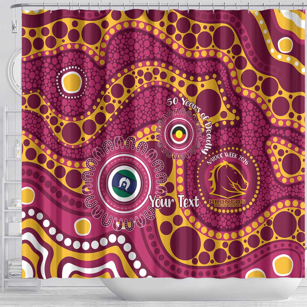 Broncos NAIDOC Week 2026 Personalised Shower Curtain 50 Years of Deadly Aboriginal Art