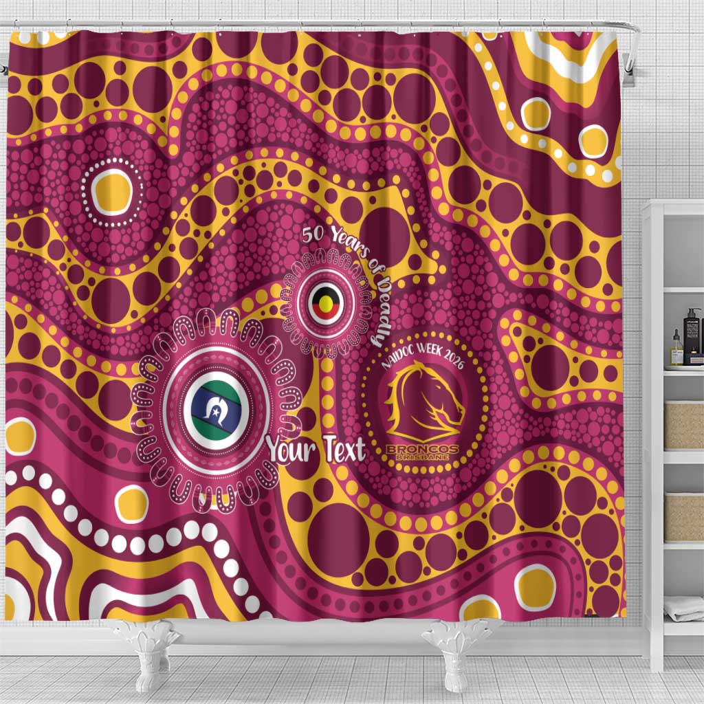 Broncos NAIDOC Week 2026 Personalised Shower Curtain 50 Years of Deadly Aboriginal Art