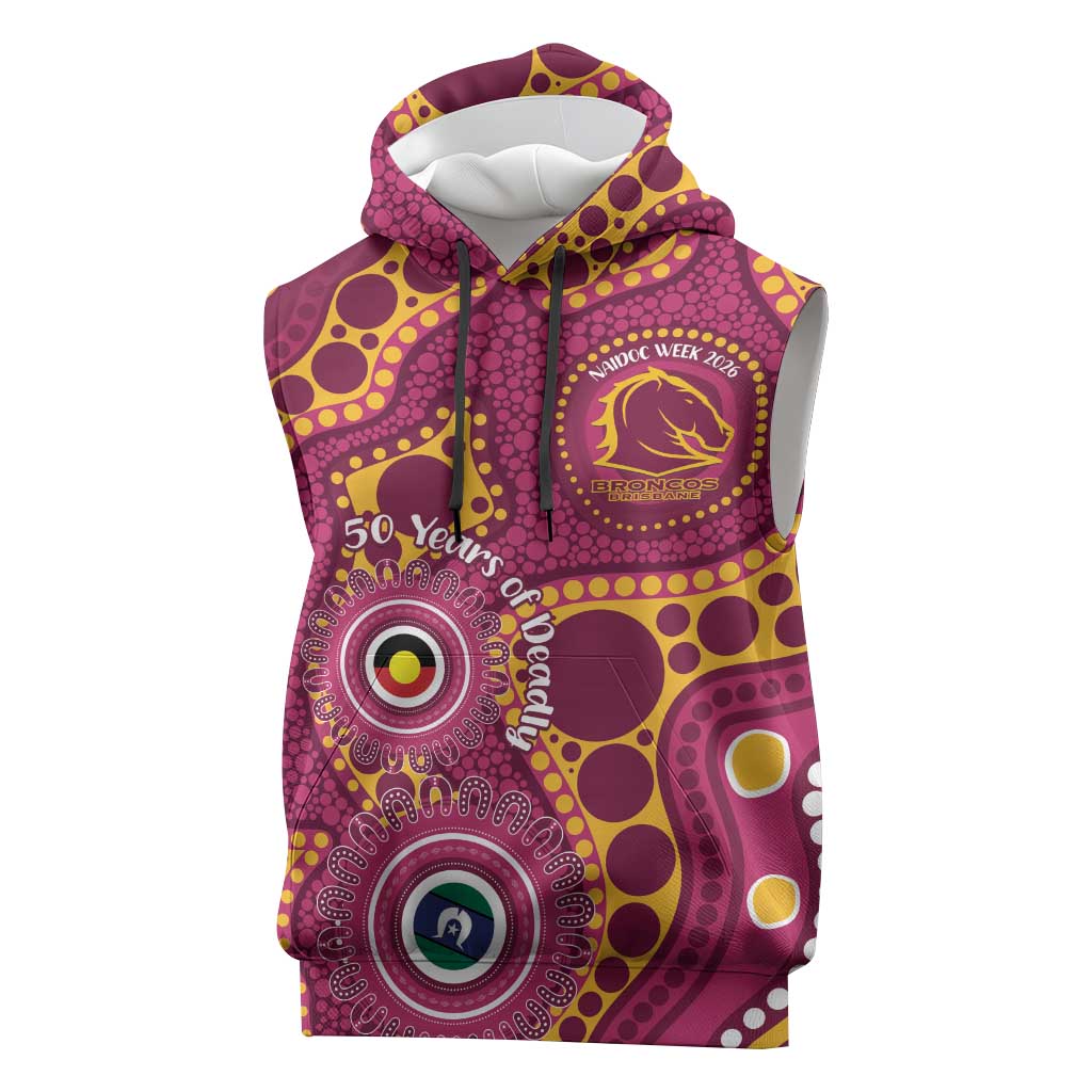 Broncos NAIDOC Week 2026 Personalised Sleeveless Hoodie 50 Years of Deadly Aboriginal Art