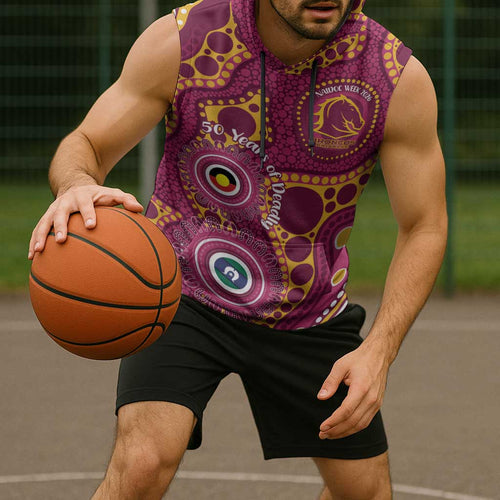Broncos NAIDOC Week 2026 Personalised Sleeveless Hoodie 50 Years of Deadly Aboriginal Art