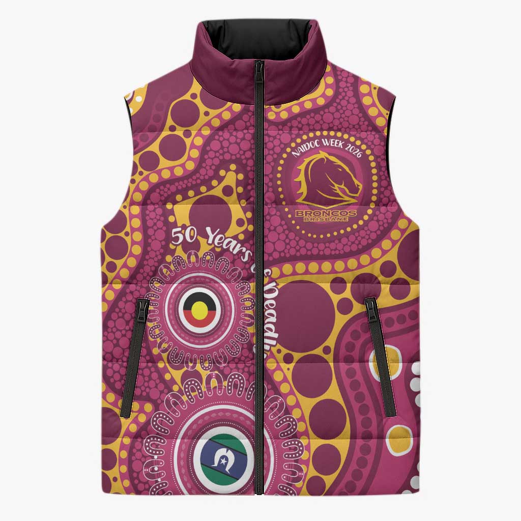 Broncos NAIDOC Week 2026 Personalised Sleeveless Puffer Jacket 50 Years of Deadly Aboriginal Art
