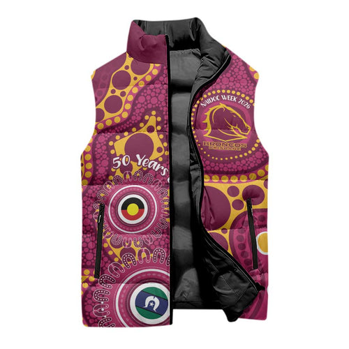 Broncos NAIDOC Week 2026 Personalised Sleeveless Puffer Jacket 50 Years of Deadly Aboriginal Art