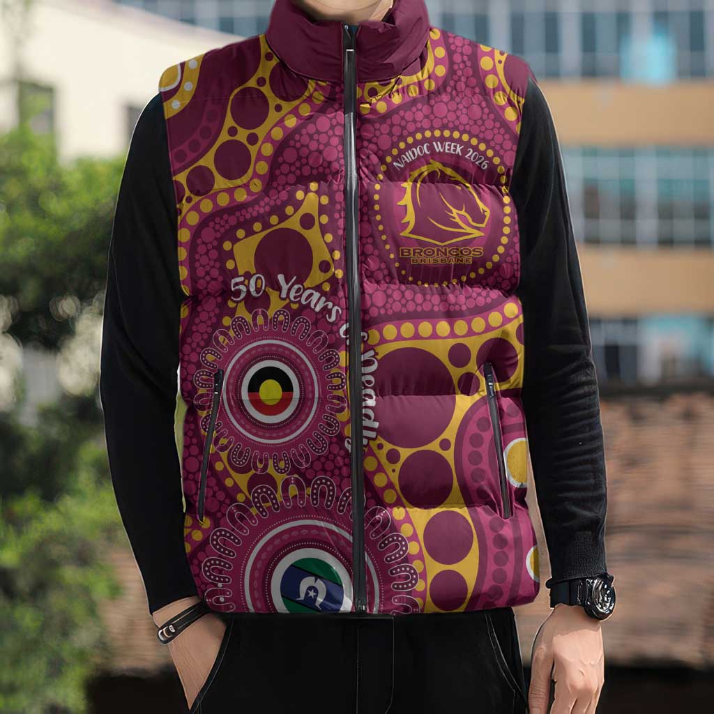 Broncos NAIDOC Week 2026 Personalised Sleeveless Puffer Jacket 50 Years of Deadly Aboriginal Art